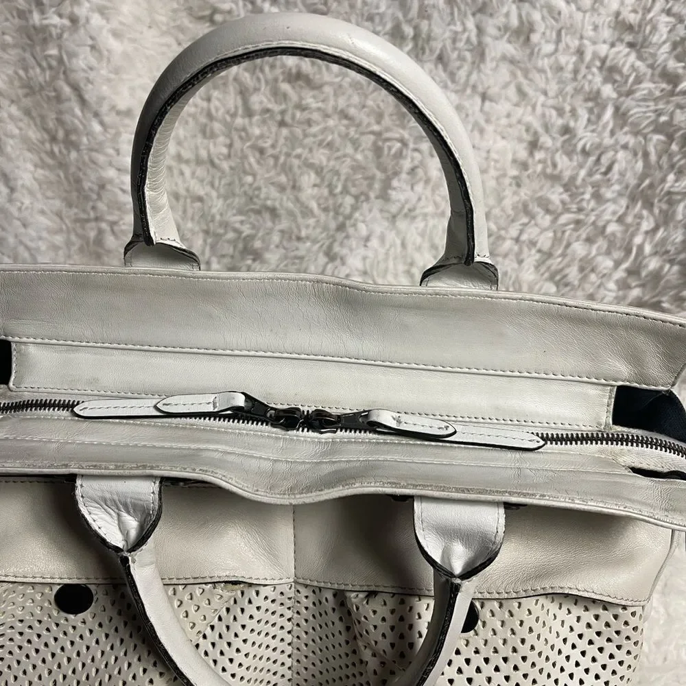 Rag and Bone Medium leather white Perforated Pilot satchel/ shoulder bag .